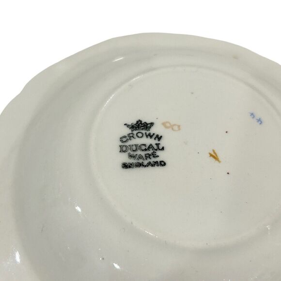 Vintage Crown Ducal Shallow Fruit Dish Red and Cream with Pink Flower Pattern - Picture 6 of 6